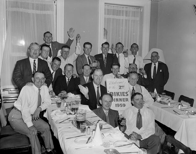 Group at a Table, Bikies Dinner, Victoria, 18 Dec 1959