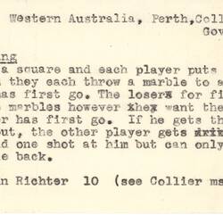 Document - Ian Richter, to Dorothy Howard, Description of Marbles Game 'Square Ring', 1955