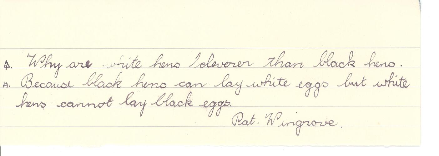 Handwritten annotation in black ink on lined paper