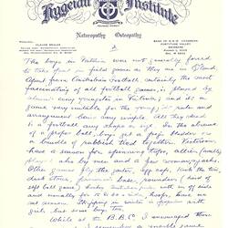 Second page of a four page, handwritten letter in blue ink on paper