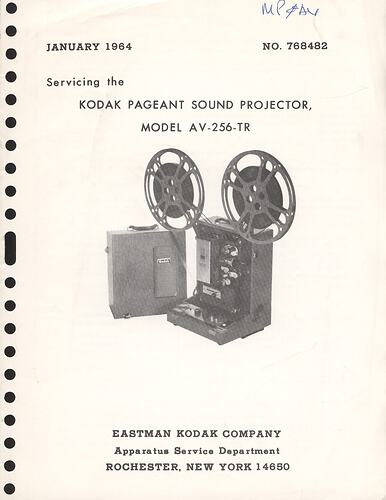 Cover page with text and photograph of projector.