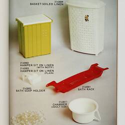 Page with image of bathroom accessories and text.