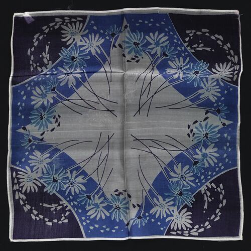 Blue and White Georgette handkerchief with flowers.