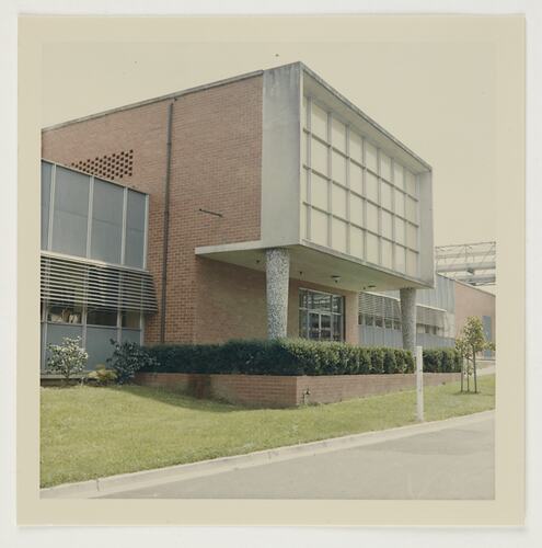Slide 185, 'Extra Prints of Coburg Lecture', Exterior of Building 7, Testing Department, Kodak Factory, Coburg, circa 1960s