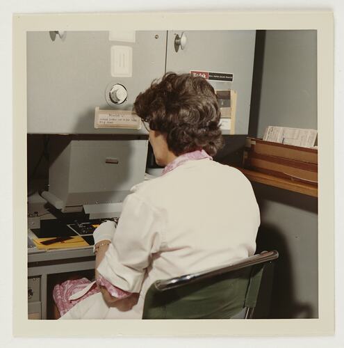 Slide 278, 'Extra Prints of Coburg Lecture', Worker Operating Kodak Paper Colour Printer, Kodak Factory, Coburg, circa 1960s