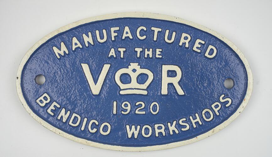 Locomotive Builders Plate - VR Workshops, Bendigo, 1920