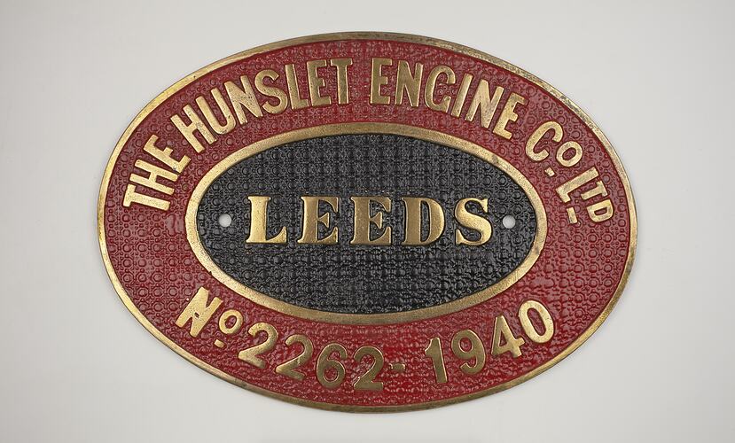 Locomotive Builders Plate - Hunslet Engine Co., Leeds, England, 1940