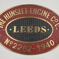 Locomotive Builders Plate - Hunslet Engine Co., Leeds, England, 1940