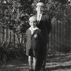 Digital Photograph - Stephen & Peter Schmideg Wearing Mt Scopus School Uniforms In Backyard, Thornbury, 1961