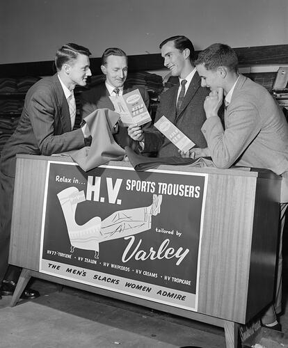 H. R. Varley & Sons Pty Ltd, Four Men in Clothing Store, Melbourne, Victoria, Aug 1958