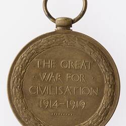 Medal - Victory Medal 1914-1919, Great Britain, Private David Petrie, 1919-1920 - Reverse