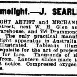 Advertisment - J. Searle, Limelight Artist, 'Advocate', 13 Jun 1903