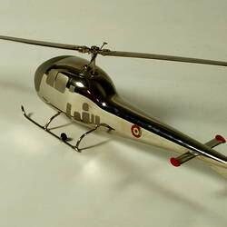 Chrome plated helicopter model. Rear view.
