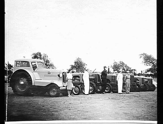 TRACTORS LINED UP AT ALBERT PARK FOR L.A.T.L.: APRIL 1940