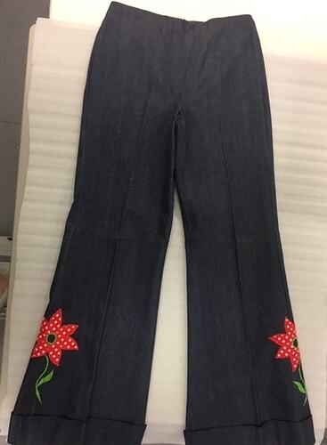 Pair of Jeans - Denim With Red Embroidered Fflowers, Sylvia Motherwell, circa 1970s