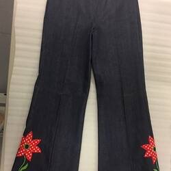 Pair of Jeans - Denim With Red Embroidered Flowers, Sylvia Motherwell, circa 1970s