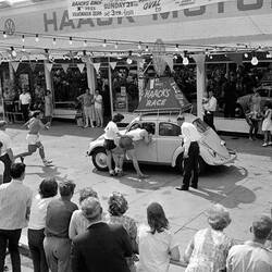 Negative - Three-Legged Race Contestants Arriving at Haack's Motors, Footscray, Victoria, 1965