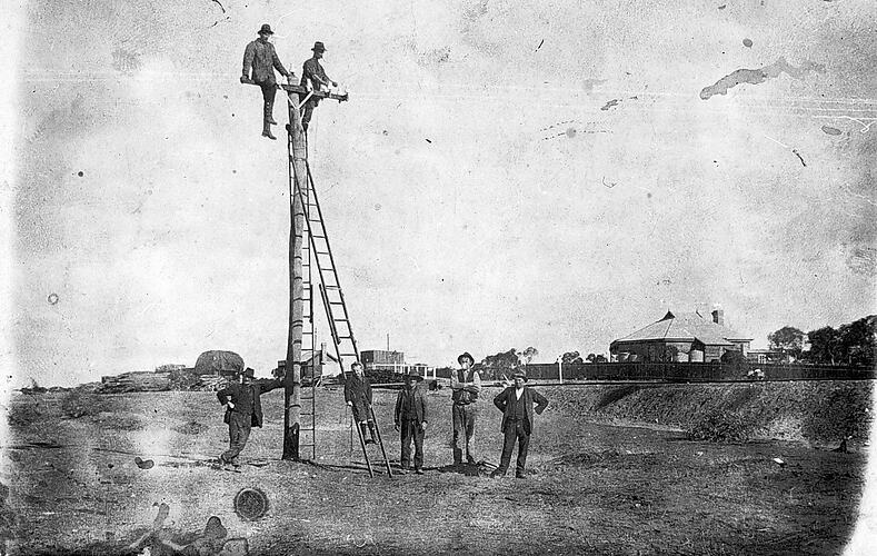 Working on telegraph wires, Yatpool, circa 1920.