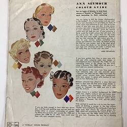 Colour back cover with illustrations of women's faces and text.