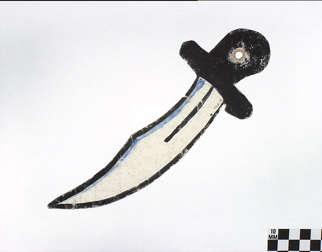 Two-dimensional drawing of sword with black handle.
