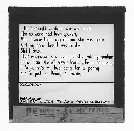 Lantern Slide - 'Penny Serenade'