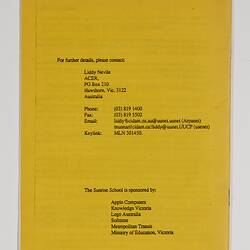 Yellow booklet back cover with black printed text.