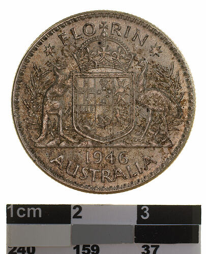 Coin - Florin (2 Shillings), Australia, 1946, photographed by Museums Victoria