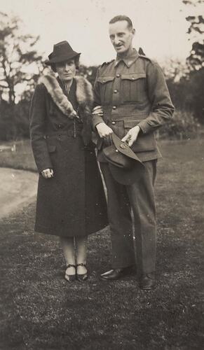 Digital Photograph - Serviceman Standing with his Wife, Brunswick West, 1940