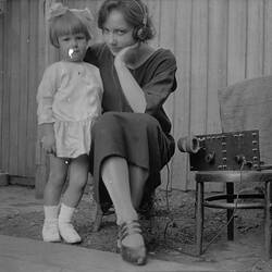 Digital Photograph - Girl & Younger Sister Listening to Homemade Crystal Set Radio, Backyard, Brunswick, 1923