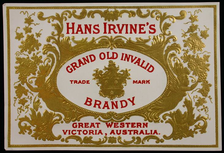Wine Label - Great Western Winery, Brandy, 'Grand Old Invalid', 1888-1918