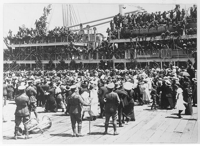 Crowd of People Fairwell Ship of Soldiers
