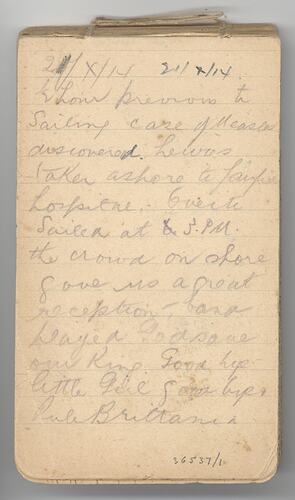 Diary - World War I, Corporal S. W. Siddeley, 21 Oct 1914 -15 Jan 1915
