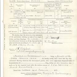 Certificate of Marriage - Stanio Fancoff & Dorothea Touzou, East Melbourne, 1936