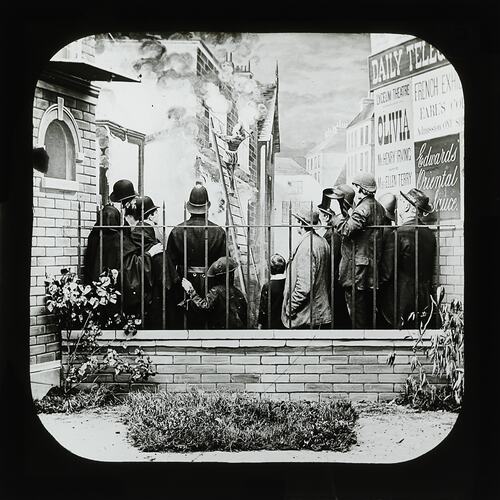 Lantern Slide - Building on Fire