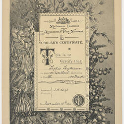 Certificate with detailed border of native Australian flora.
