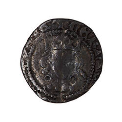 Coin, round, crowned bust of the King facing within a circle of beads.