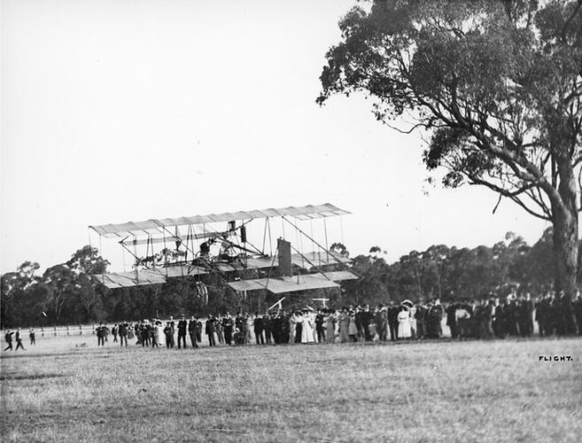 John Duigan flying at Bendigo Racecourse, 3 May 1911