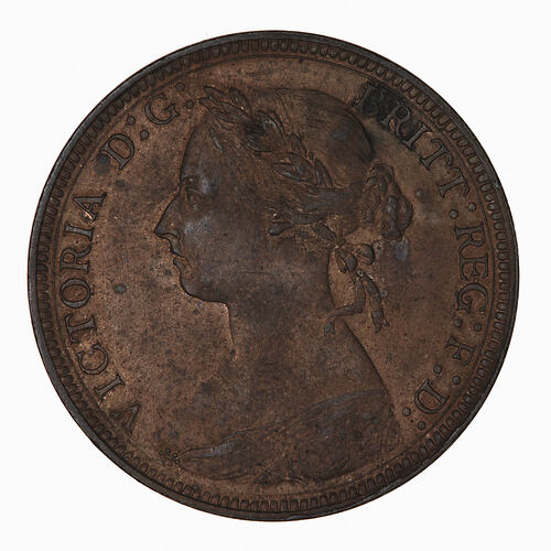 Coin - Halfpenny, Queen Victoria, Great Britain, 1884 (Obverse)