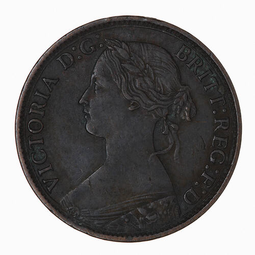 Coin - Farthing, Queen Victoria, Great Britain, 1862 (Obverse)