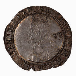 Coin, round, Within an inner circle, crowned and draped bust of a king, facing left; text around.