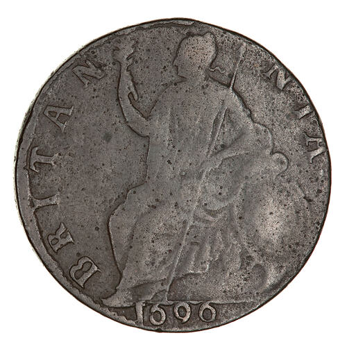 Coin - Halfpenny, William III, England, Great Britain, 1696 (Reverse)