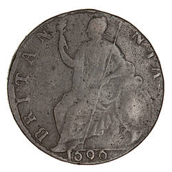 Coin - Halfpenny, William III, England, Great Britain, 1696 (Reverse)