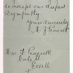 Letter - Peacock to Telford, Phar Lap's Death, 07 Apr 1932