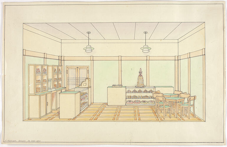 Drawing - Cake Shop Interior, Karl Muffler, 1944
