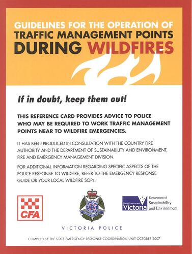 Pamphlet - 'Guidelines for the Operation of Traffic Management Points During Wildfires', State Emergency Response Coordination Unit, Victoria, Oct 2007