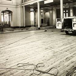 Photograph - Programme '84, Timber Floor Replacement in the Great Hall, Royal Exhibition Buildings, 14 Jan 1985