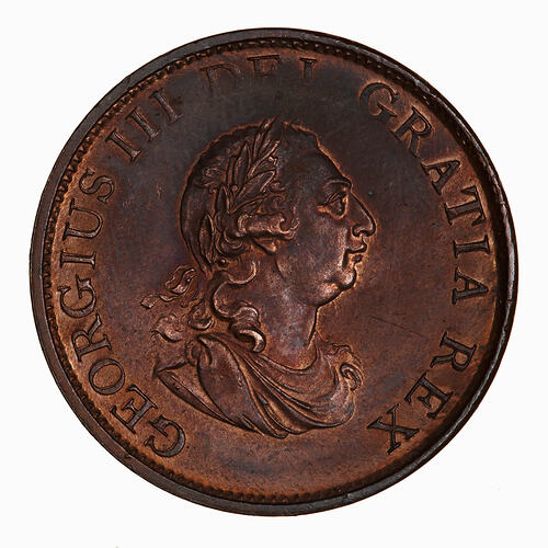Coin - Halfpenny, George III, Great Britain, 1799 (Obverse)