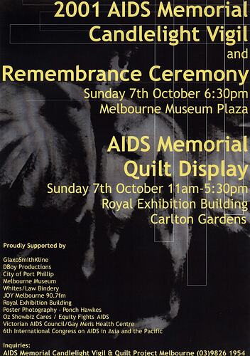 Poster - 2001 AIDS Memorial Candlelight Vigil, 7 Oct 2001