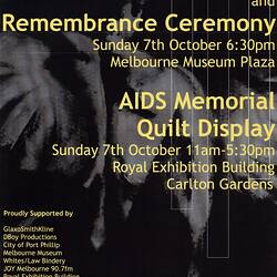 Poster - 2001 AIDS Memorial Candlelight Vigil, 7 Oct 2001
