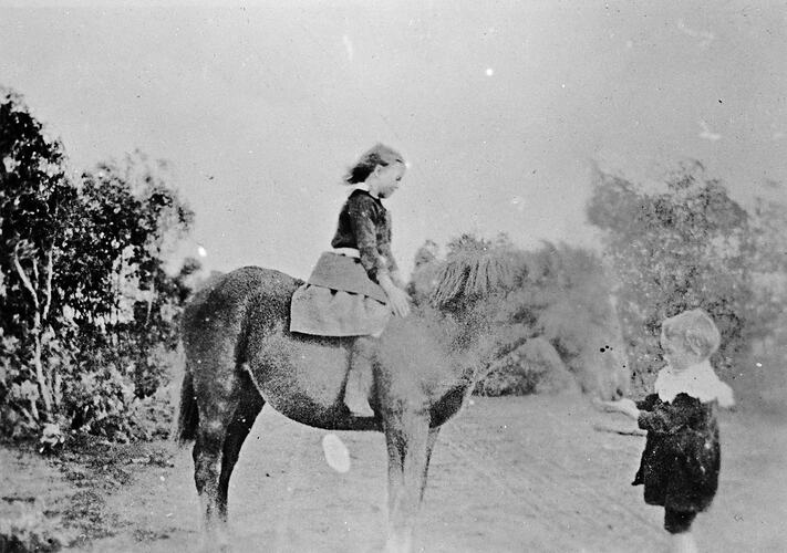 A young girl on a pony, Cocamba, Victoria, 1915